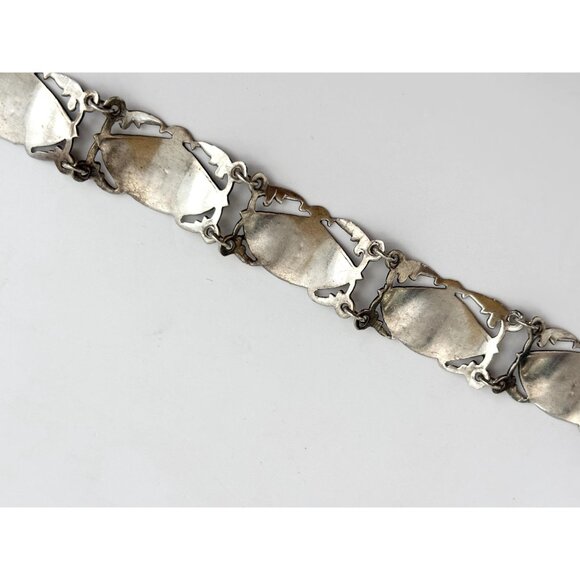 Siam Sterling Black Niello Enamel Fan Shaped Mekkalah Vintage Thai Bracelet - Picture 5 of 16